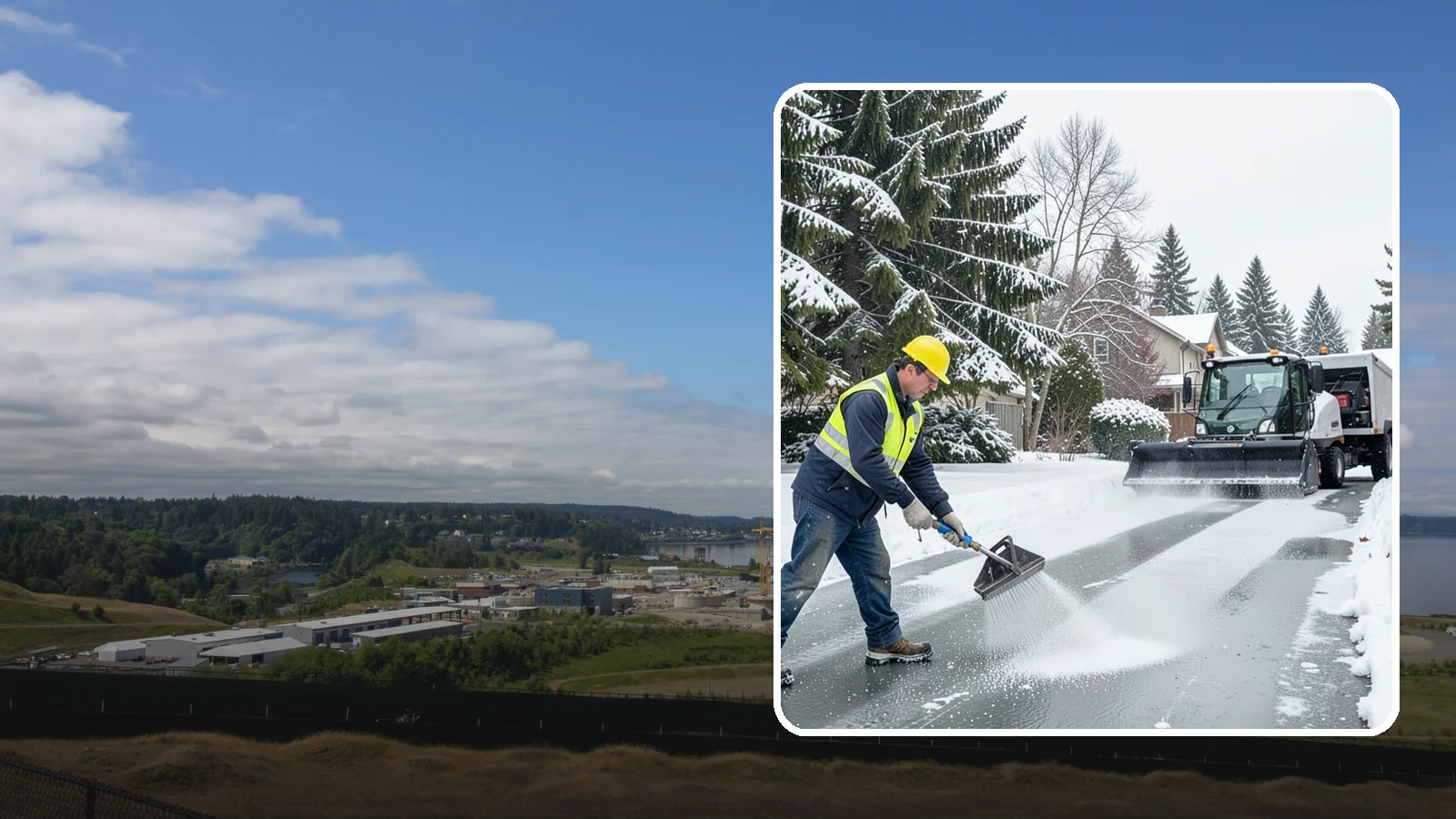 Residential Deicing in University Place, Pierce County, WA - Targeted deicing that keeps Western Washington driveways, walkways, and front steps free of the black ice that forms after...