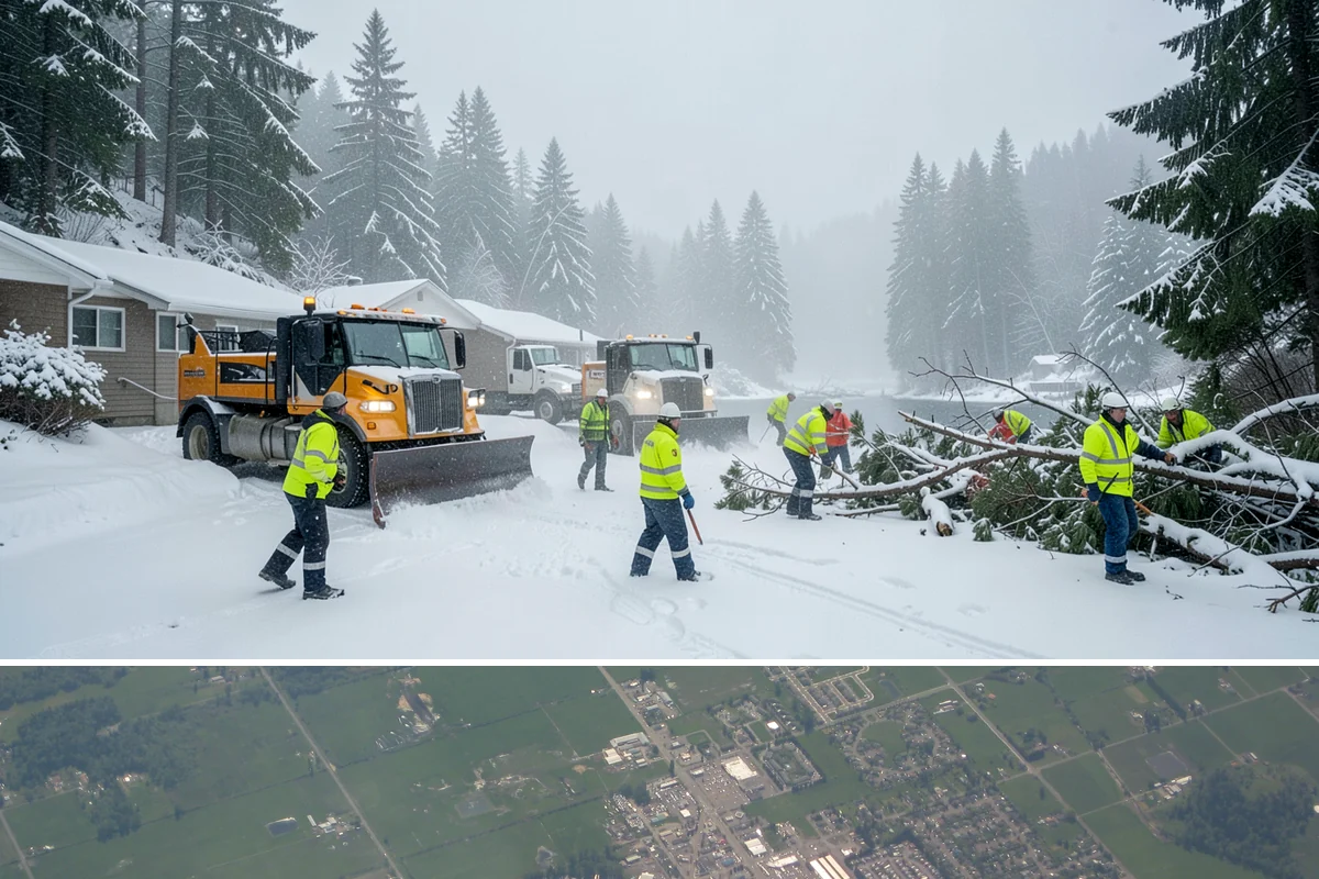 Residential Parking Lot Snow Removal in Enumclaw, King County, WA - Western Washington lowland snow clusters between late November and February, with elevated risk during La Nina winters.