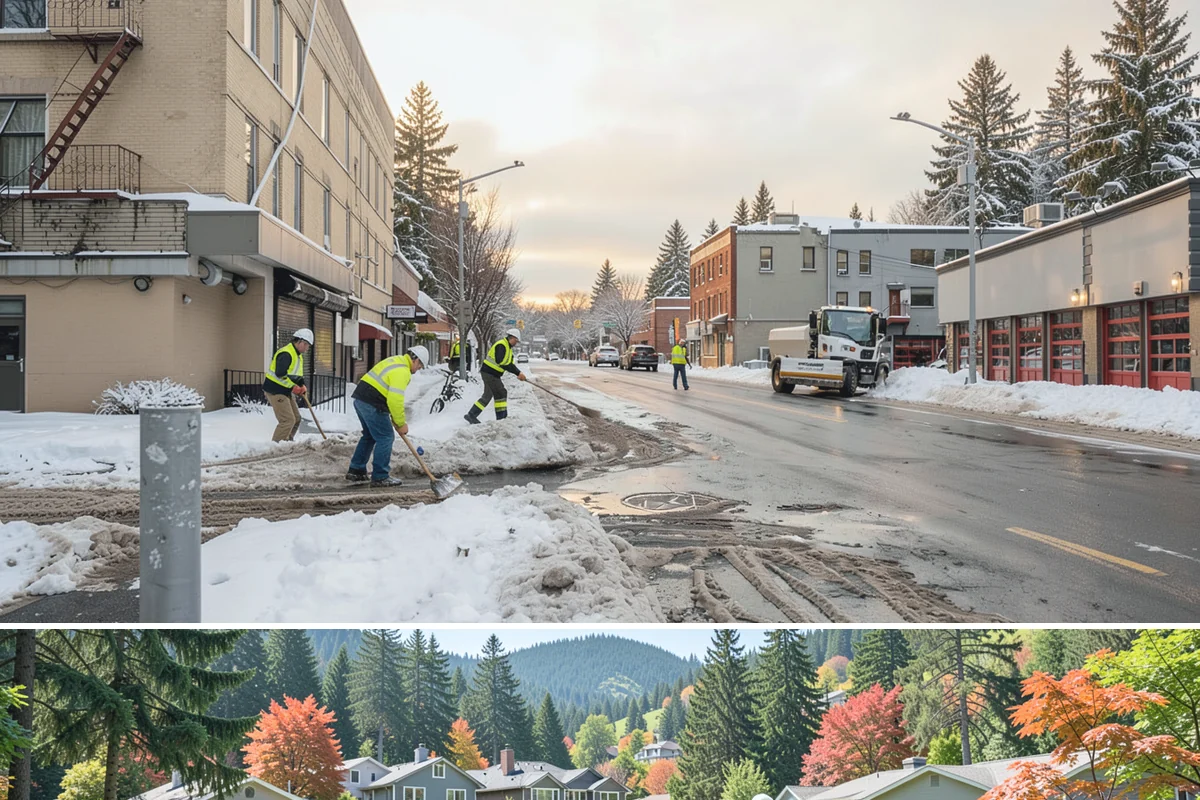 Residential Parking Lot Snow Removal in Fircrest, Pierce County, WA - Western Washington lowland snow clusters between late November and February, with elevated risk during La Nina winters.