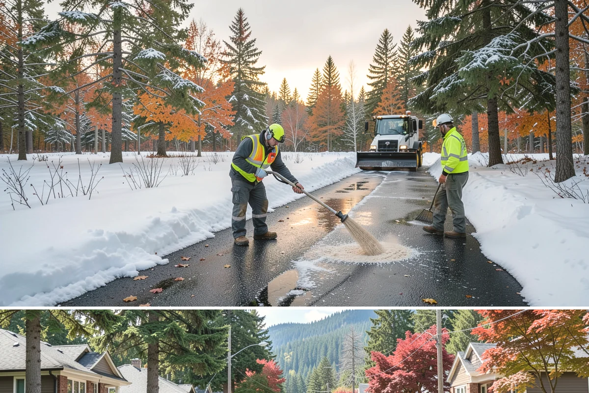 Residential Parking Lot Snow Removal in Hunts Point, King County, WA - Western Washington lowland snow clusters between late November and February, with elevated risk during La Nina winters.