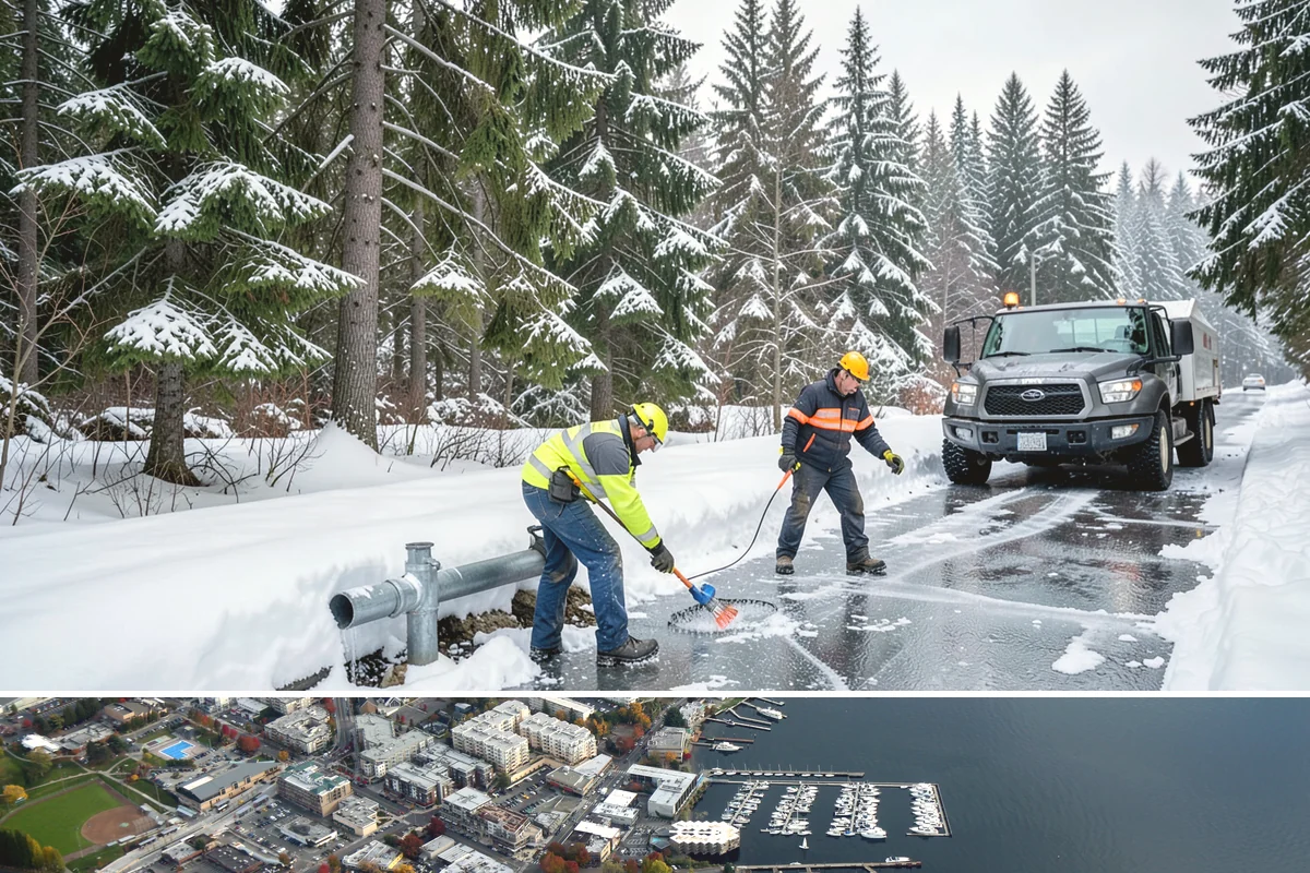 Residential Parking Lot Snow Removal in Kirkland, King County, WA - Western Washington lowland snow clusters between late November and February, with elevated risk during La Nina winters.