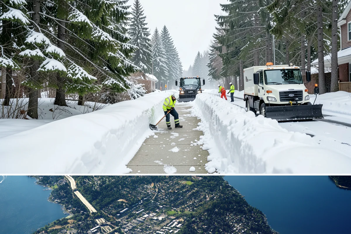 Residential Parking Lot Snow Removal in Mercer Island, King County, WA - Western Washington lowland snow clusters between late November and February, with elevated risk during La Nina winters.