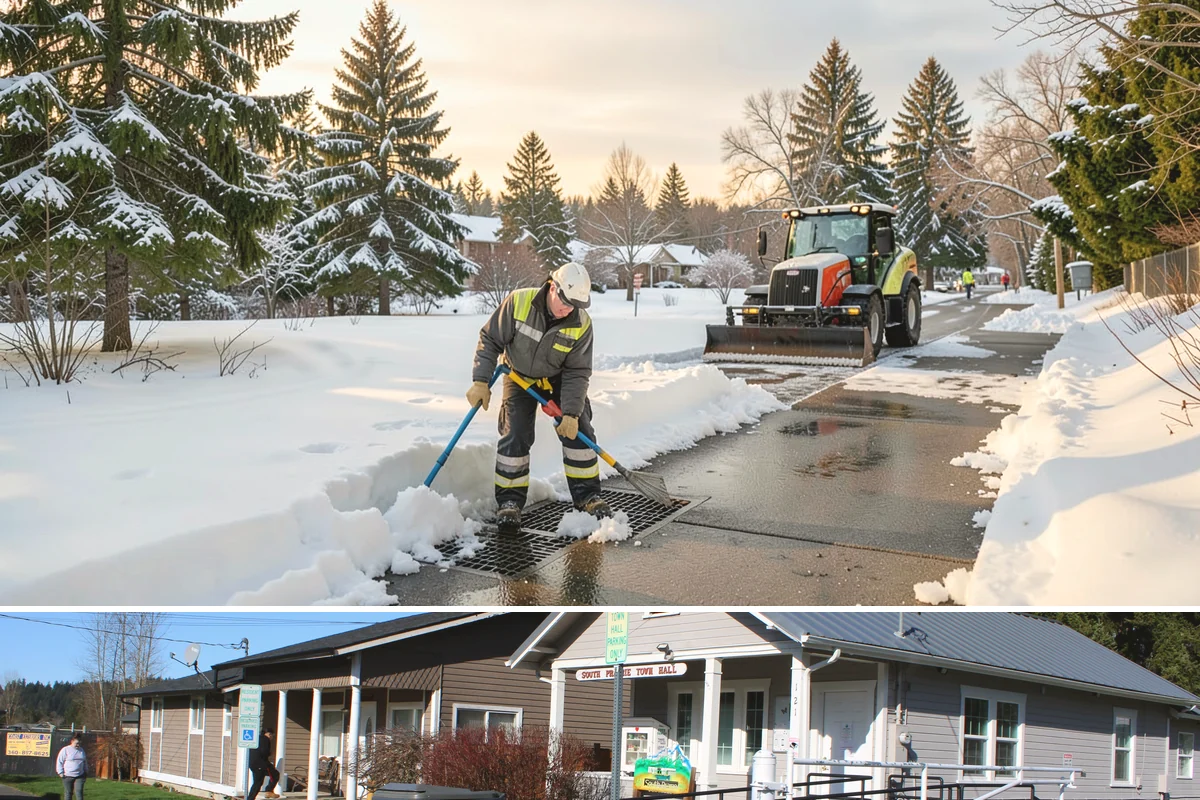 Residential Parking Lot Snow Removal in South Prairie, Pierce County, WA - Western Washington lowland snow clusters between late November and February, with elevated risk during La Nina winters.