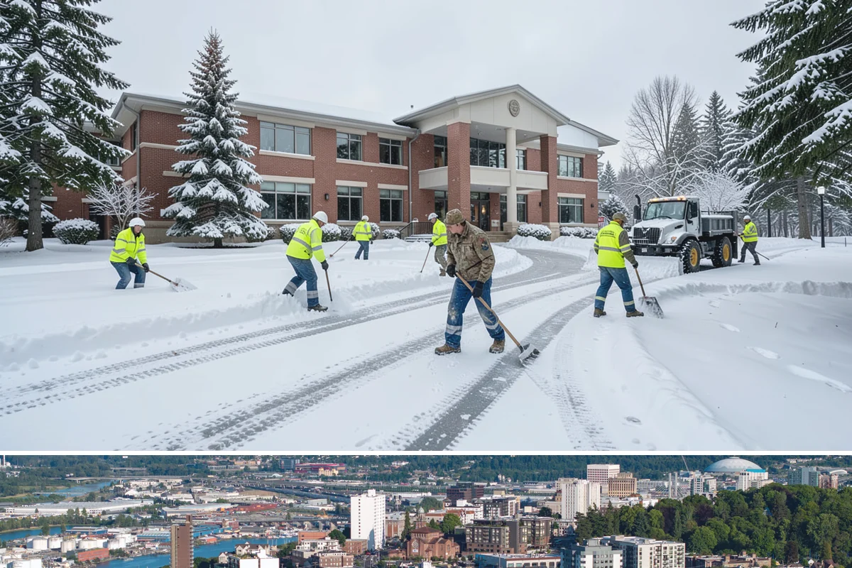 Residential Parking Lot Snow Removal in Tacoma, Pierce County, WA - Western Washington lowland snow clusters between late November and February, with elevated risk during La Nina winters.