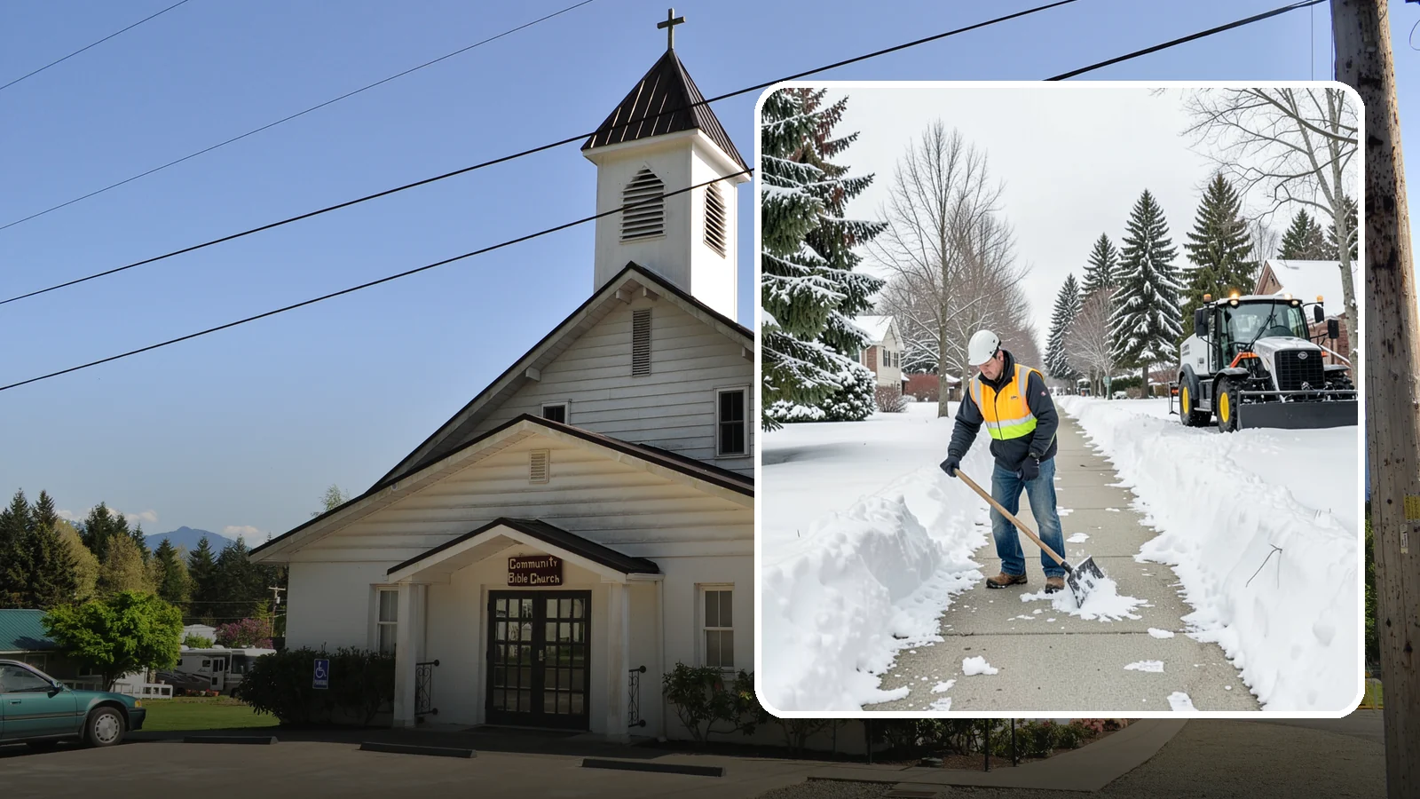 Residential Sidewalk Clearing in Concrete, Skagit County, WA - A homeowner-focused service that shovels and treats the public sidewalk and front walk of Western Washington houses so your...