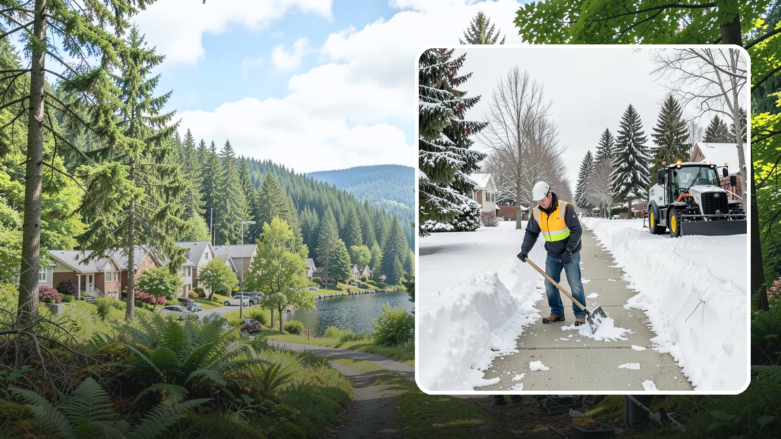 Residential Sidewalk Clearing in Lake Forest Park, King County, WA - A homeowner-focused service that shovels and treats the public sidewalk and front walk of Western Washington houses so your...