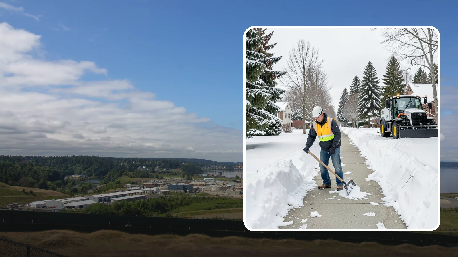 Residential Sidewalk Clearing in University Place, Pierce County, WA - A homeowner-focused service that shovels and treats the public sidewalk and front walk of Western Washington houses so your...