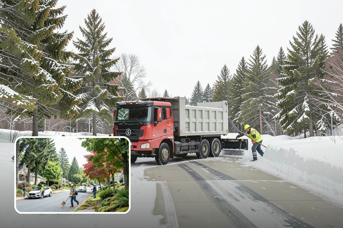 Residential Snow Plowing in Beaux Arts Village, King County, WA - Compact equipment sized for narrow driveways and garage aprons