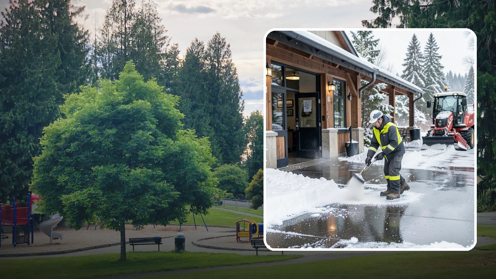 Restaurant Deicing in Bonney Lake, Pierce County, WA - Deicing for restaurants that keeps entrances, patios, and parking approaches safe for diners and staff during a Western...