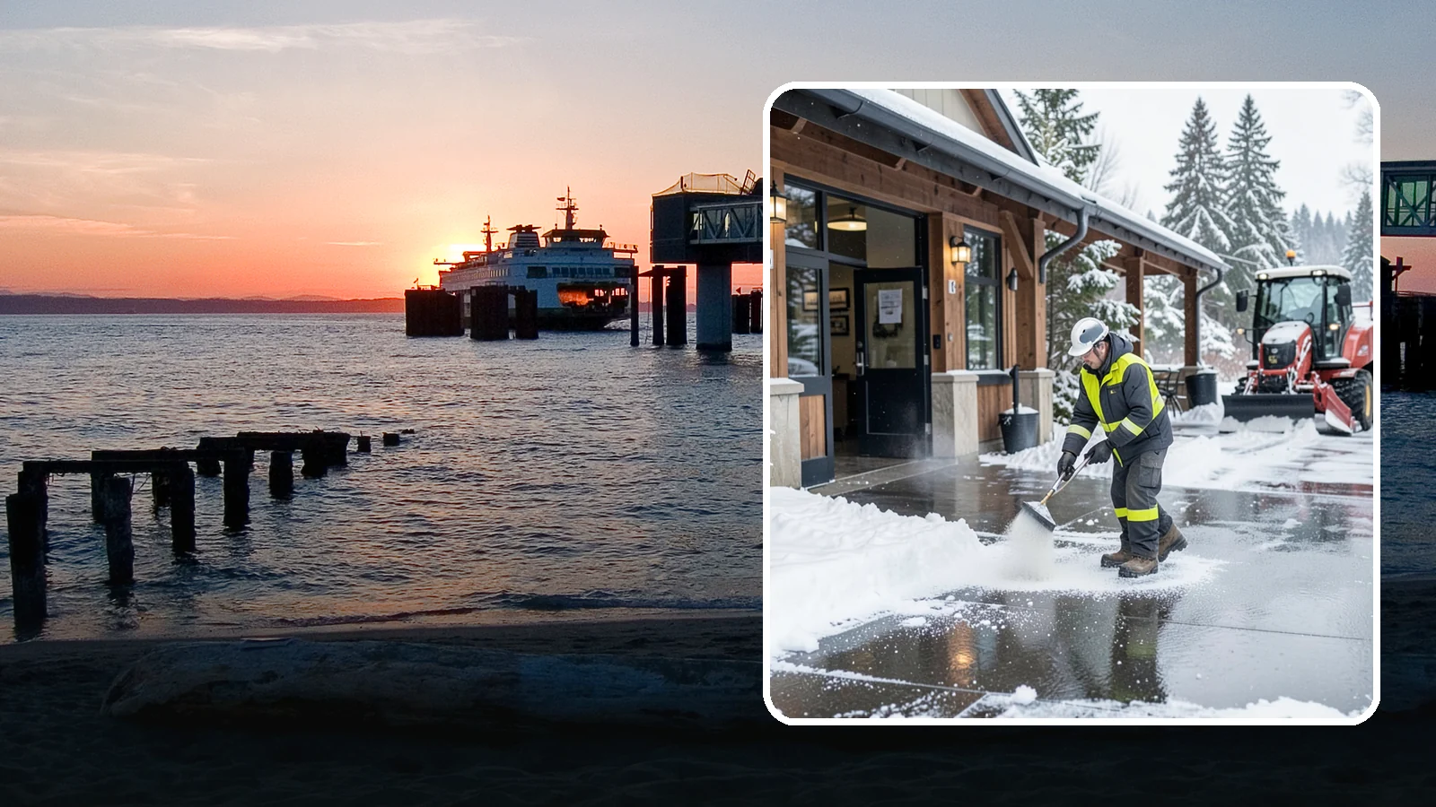 Restaurant Deicing in Edmonds, Snohomish County, WA - Deicing for restaurants that keeps entrances, patios, and parking approaches safe for diners and staff during a Western...
