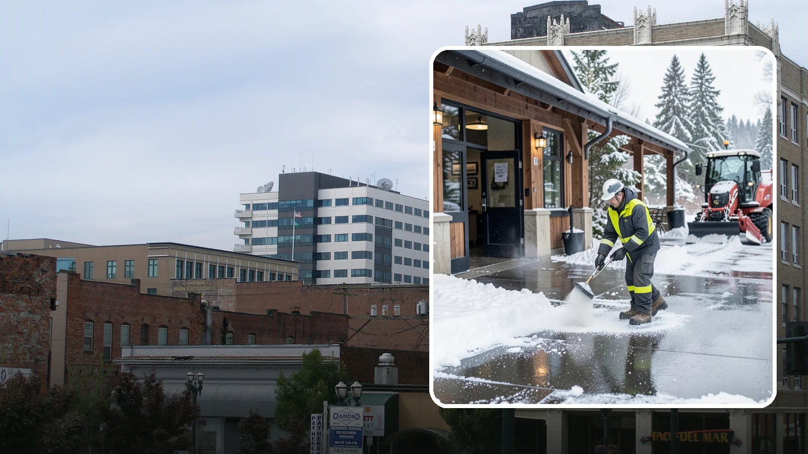 Restaurant Deicing in Everett, Snohomish County, WA - Deicing for restaurants that keeps entrances, patios, and parking approaches safe for diners and staff during a Western...