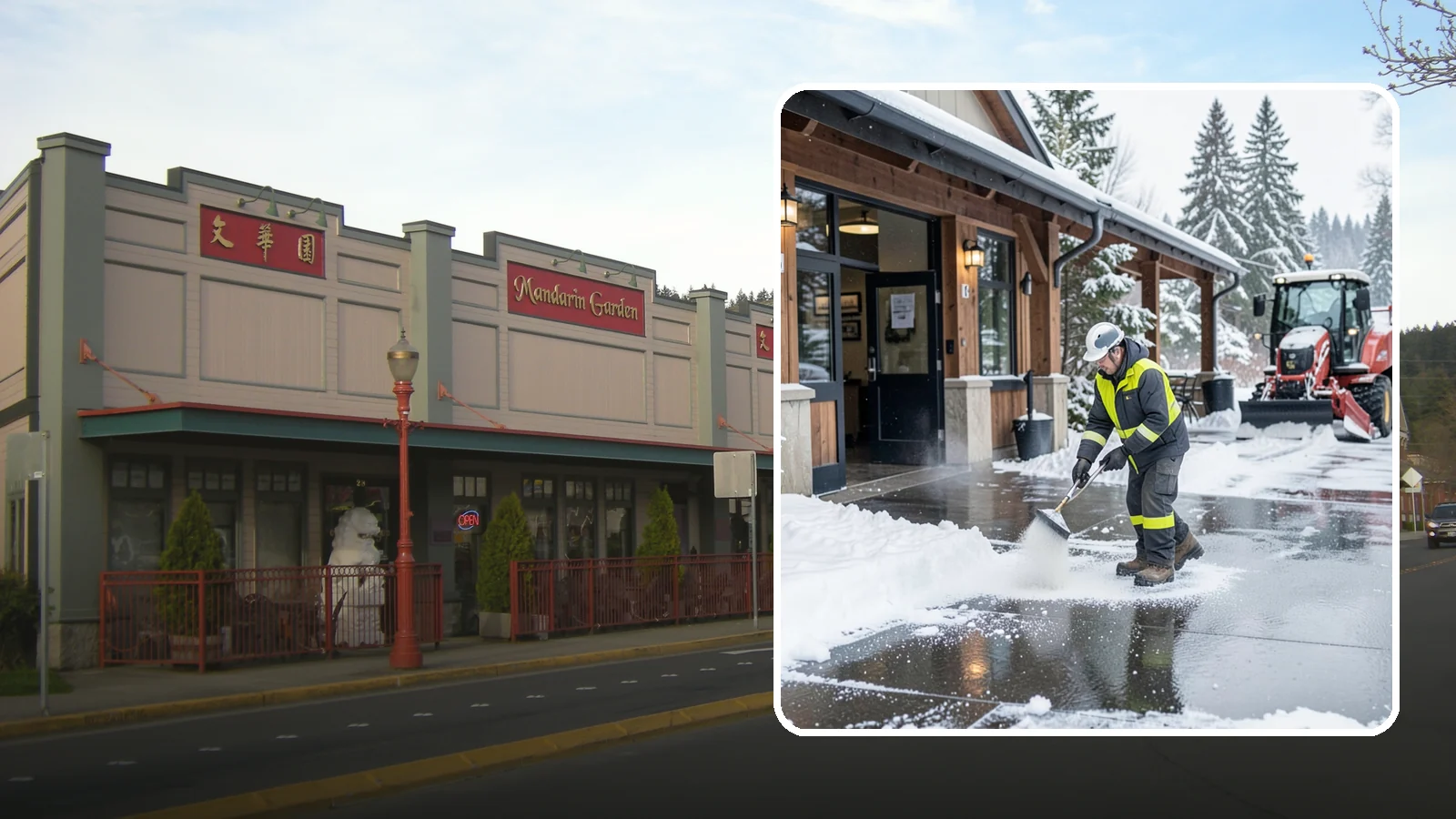 Restaurant Deicing in Issaquah, King County, WA - Deicing for restaurants that keeps entrances, patios, and parking approaches safe for diners and staff during a Western...
