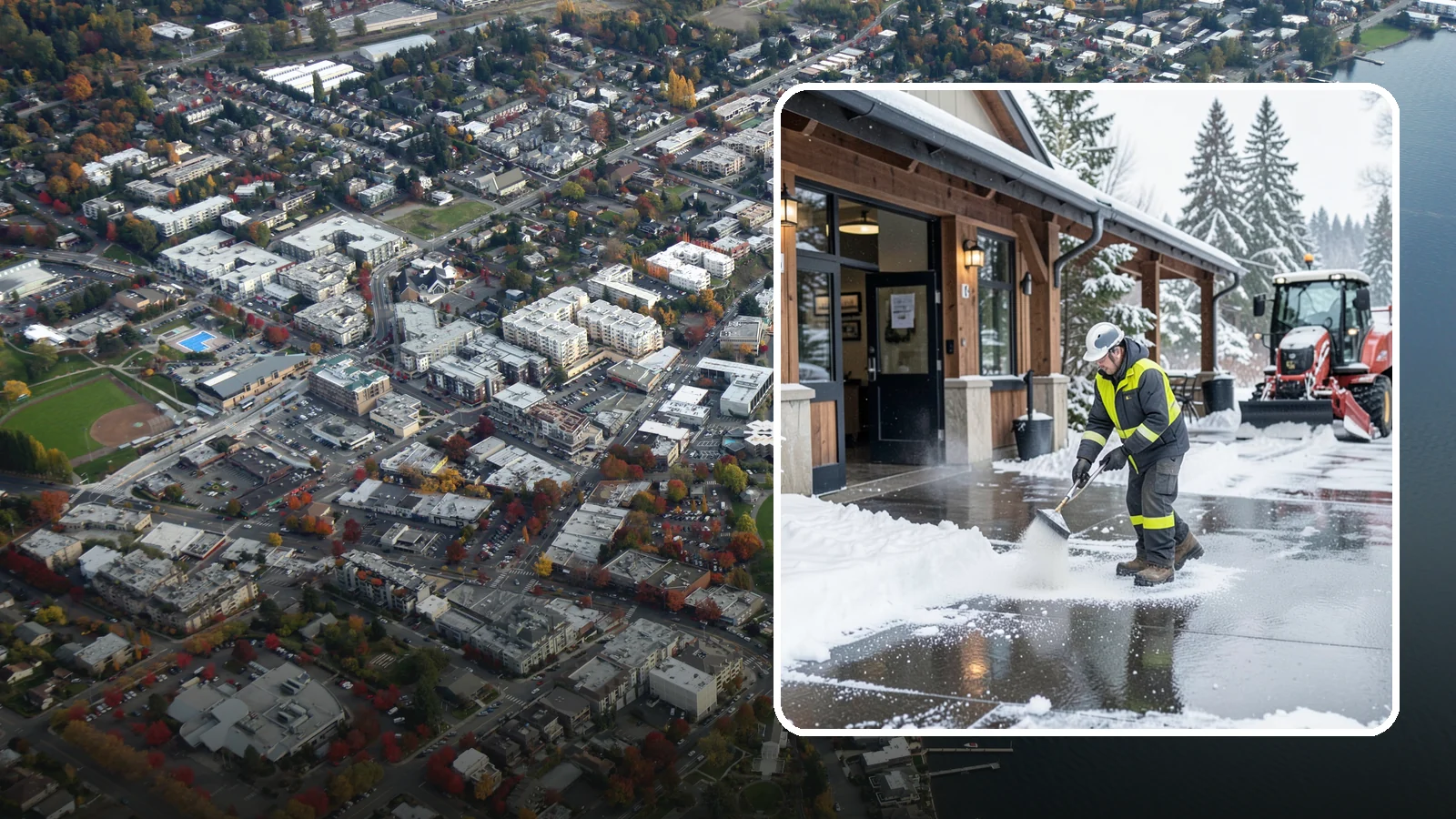 Restaurant Deicing in Kirkland, King County, WA - Deicing for restaurants that keeps entrances, patios, and parking approaches safe for diners and staff during a Western...