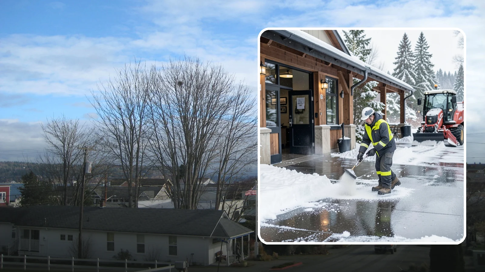 Restaurant Deicing in Langley, Island County, WA - Deicing for restaurants that keeps entrances, patios, and parking approaches safe for diners and staff during a Western...