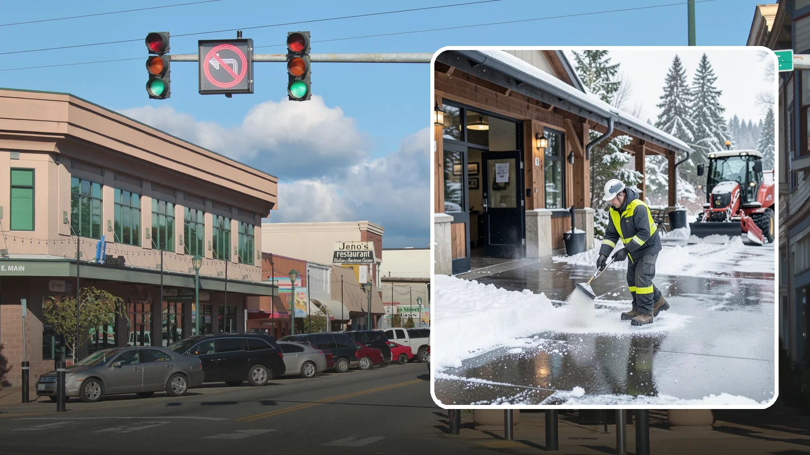 Restaurant Deicing in Monroe, Snohomish County, WA - Deicing for restaurants that keeps entrances, patios, and parking approaches safe for diners and staff during a Western...