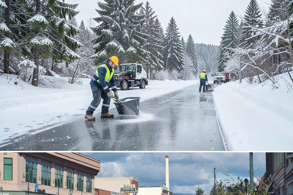 Restaurant Deicing in Monroe, Snohomish County, WA - Deicing runs through the winter dining season, peaking on the freezing-rain evenings that overlap with peak reservation hours.