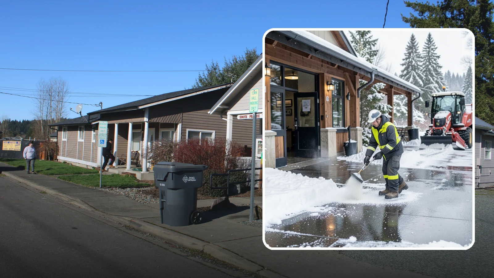 Restaurant Deicing in South Prairie, Pierce County, WA - Deicing for restaurants that keeps entrances, patios, and parking approaches safe for diners and staff during a Western...