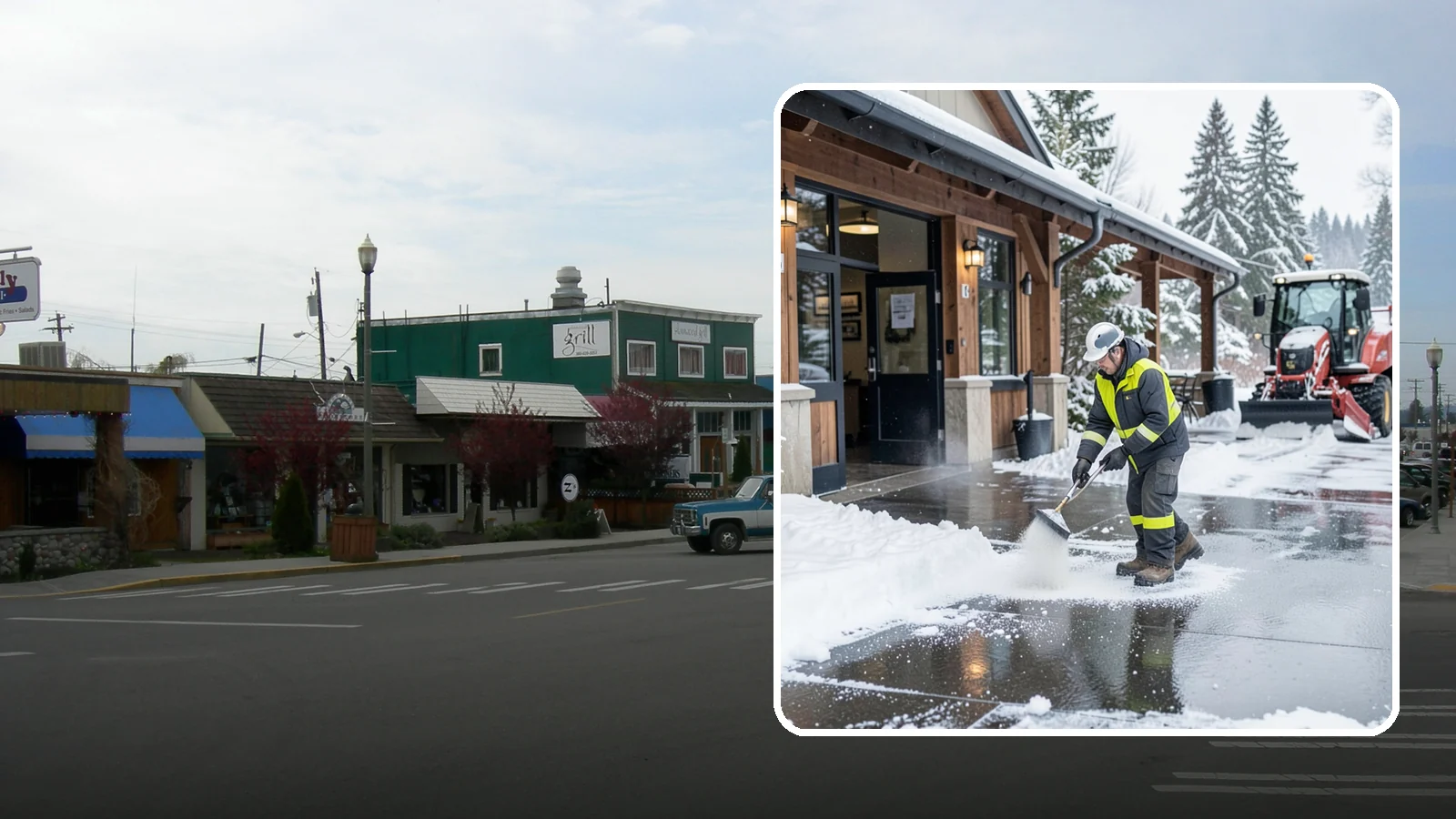 Restaurant Deicing in Stanwood, Snohomish County, WA - Deicing for restaurants that keeps entrances, patios, and parking approaches safe for diners and staff during a Western...