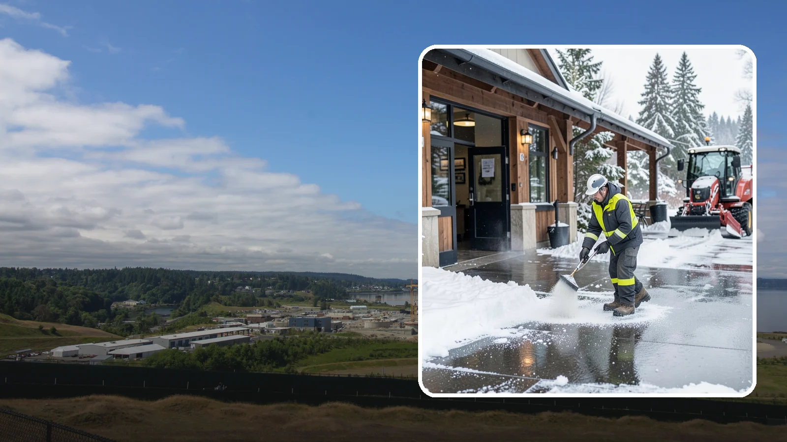 Restaurant Deicing in University Place, Pierce County, WA - Deicing for restaurants that keeps entrances, patios, and parking approaches safe for diners and staff during a Western...