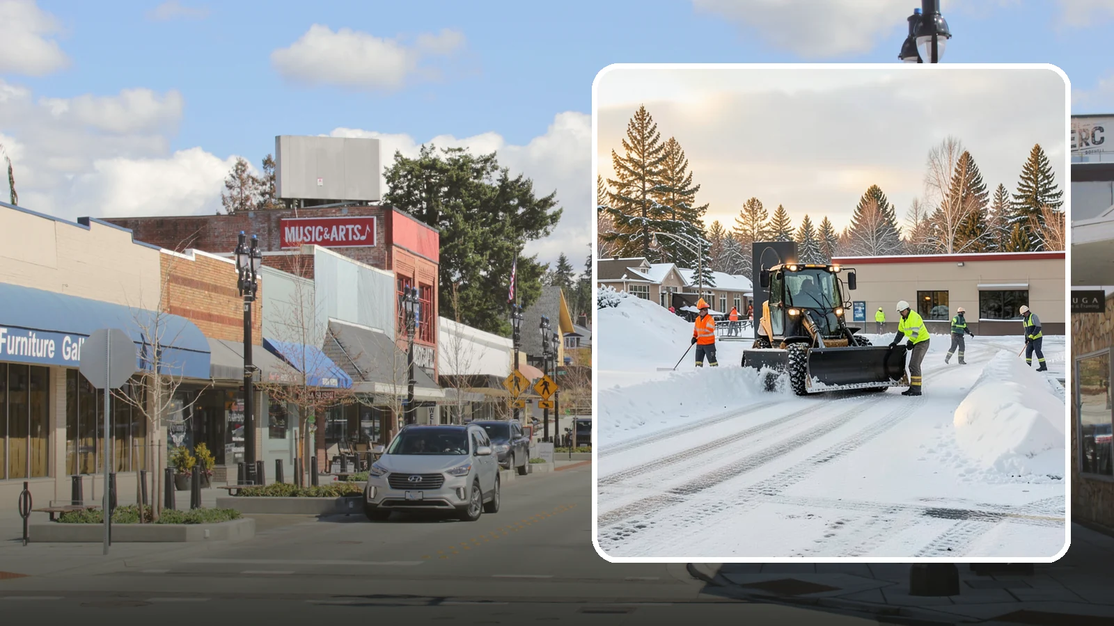 Restaurant Parking Lot Snow Removal in Bothell, King County, WA - We clear restaurant lots ahead of service so Western Washington diners can park and walk in safely during winter.