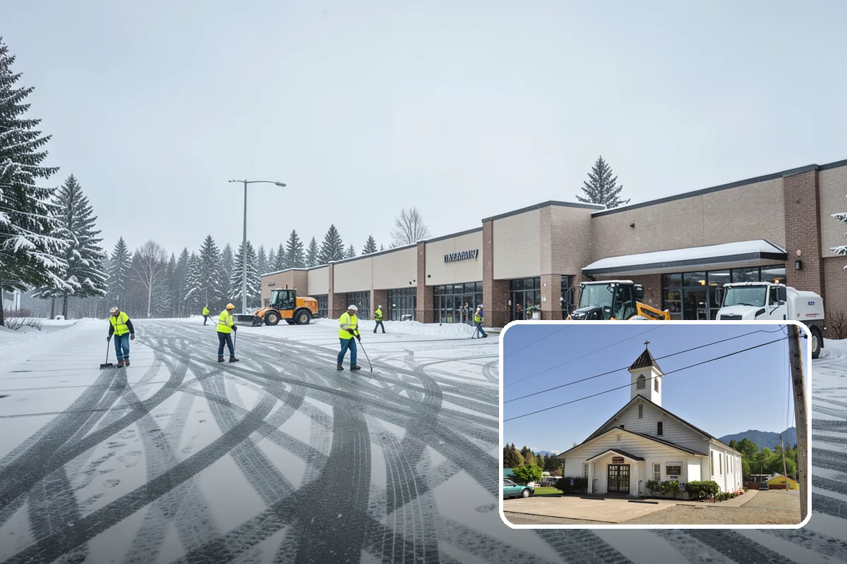 Restaurant Parking Lot Snow Removal in Concrete, Skagit County, WA - Diners can park and reach the door without navigating ice