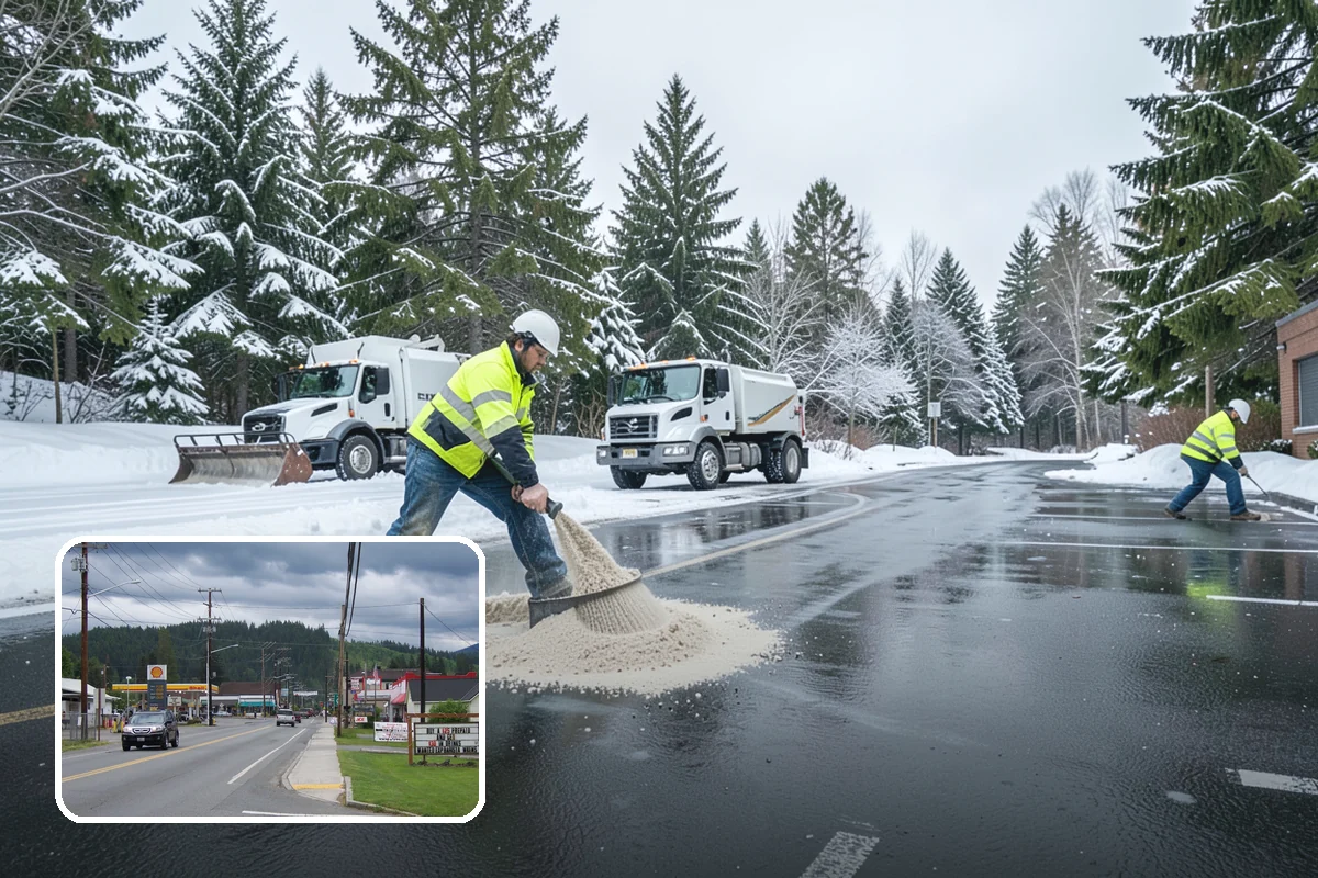 Restaurant Parking Lot Snow Removal in Granite Falls, Snohomish County, WA - Diners can park and reach the door without navigating ice