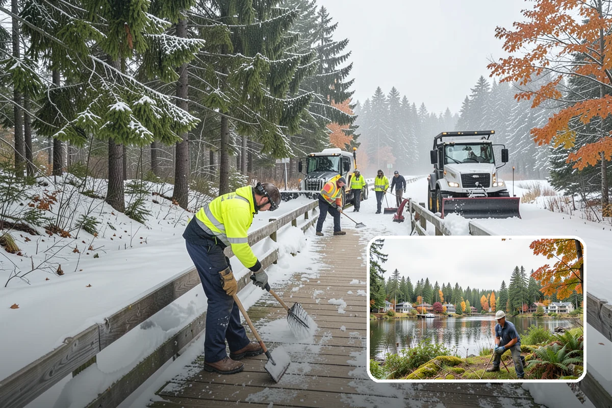 Restaurant Parking Lot Snow Removal in La Conner, Skagit County, WA - Diners can park and reach the door without navigating ice