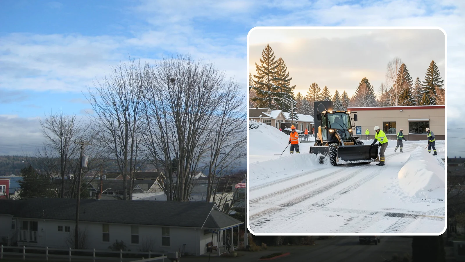 Restaurant Parking Lot Snow Removal in Langley, Island County, WA - We clear restaurant lots ahead of service so Western Washington diners can park and walk in safely during winter.