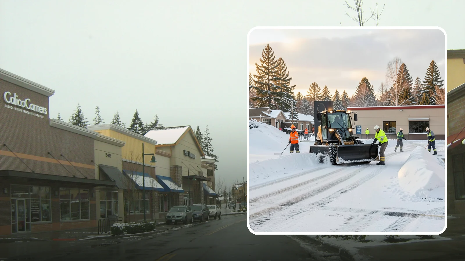Restaurant Parking Lot Snow Removal in Mill Creek, Snohomish County, WA - We clear restaurant lots ahead of service so Western Washington diners can park and walk in safely during winter.