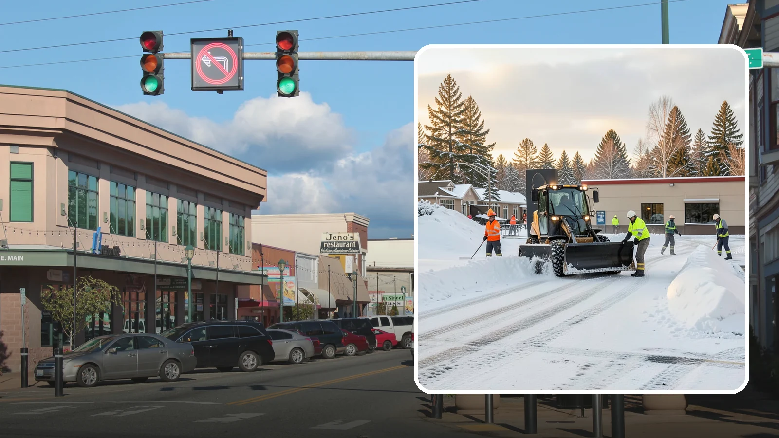 Restaurant Parking Lot Snow Removal in Monroe, Snohomish County, WA - We clear restaurant lots ahead of service so Western Washington diners can park and walk in safely during winter.