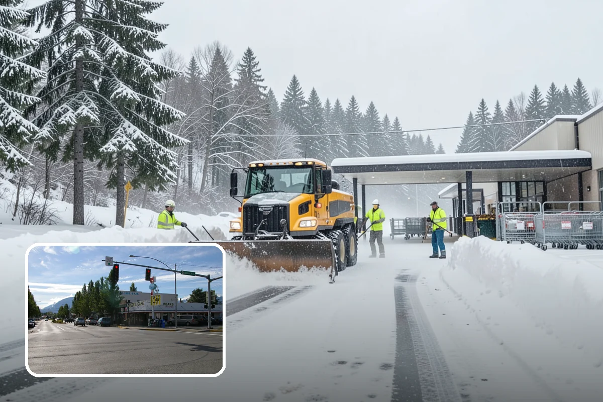Restaurant Parking Lot Snow Removal in North Bend, King County, WA - Diners can park and reach the door without navigating ice