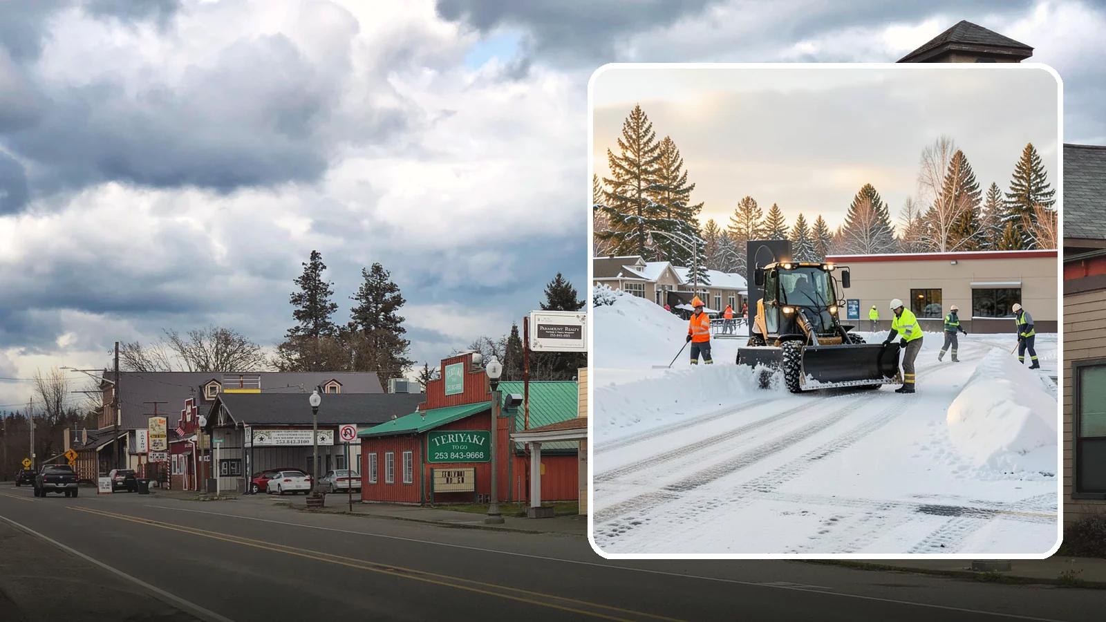Restaurant Parking Lot Snow Removal in Roy, Pierce County, WA - We clear restaurant lots ahead of service so Western Washington diners can park and walk in safely during winter.