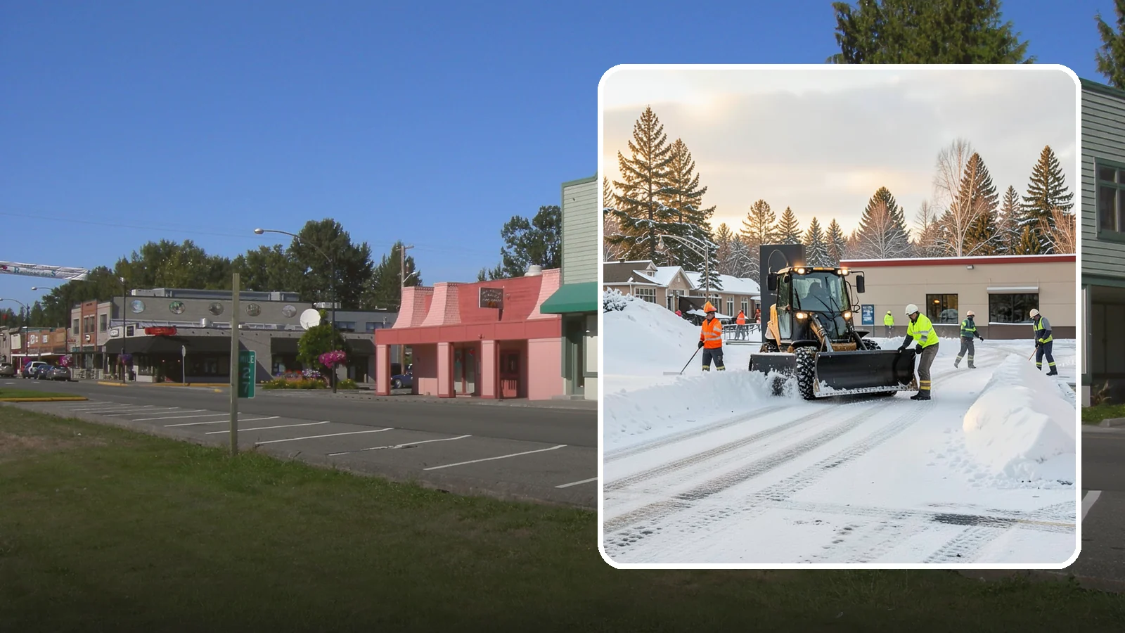 Restaurant Parking Lot Snow Removal in Snoqualmie, King County, WA - We clear restaurant lots ahead of service so Western Washington diners can park and walk in safely during winter.