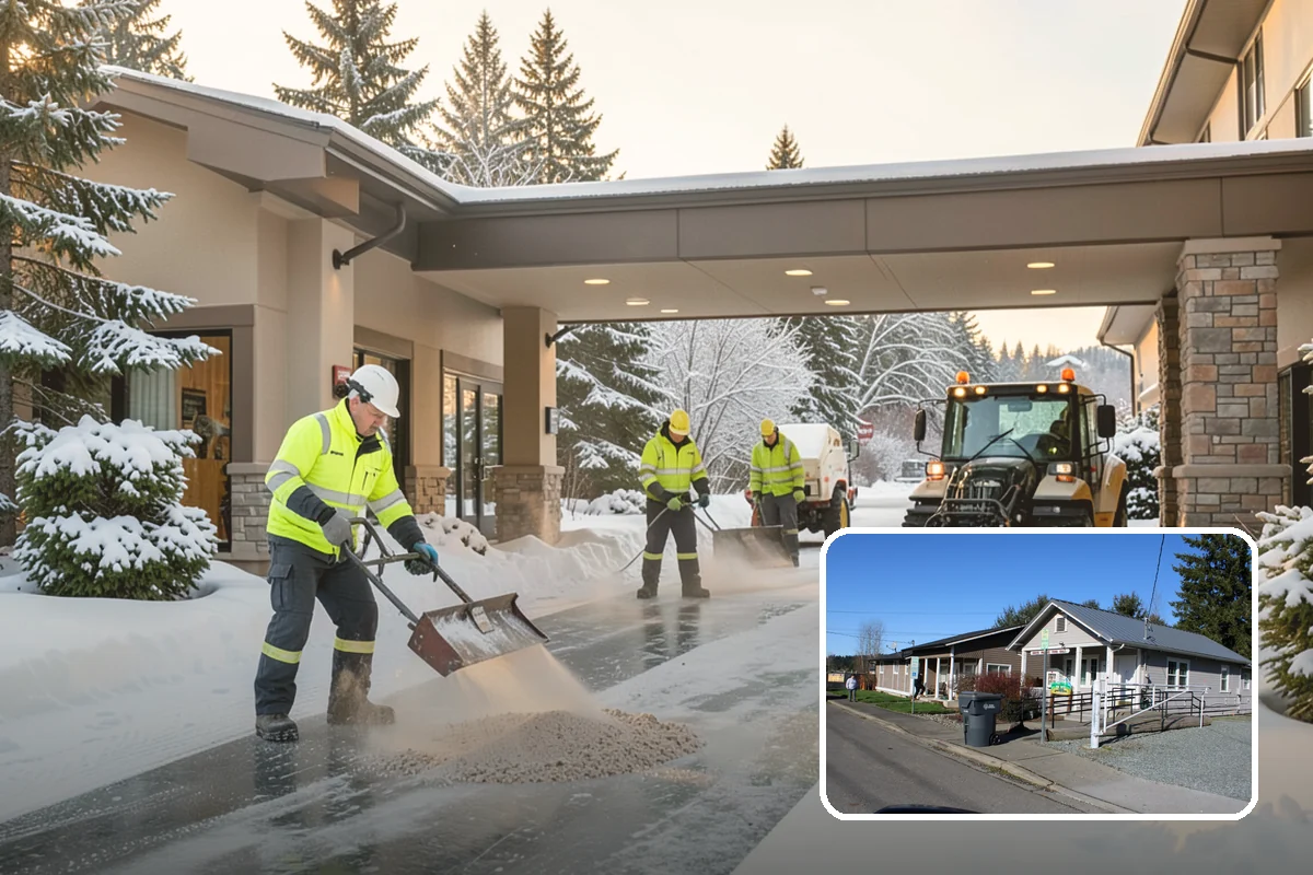 Restaurant Parking Lot Snow Removal in South Prairie, Pierce County, WA - Diners can park and reach the door without navigating ice