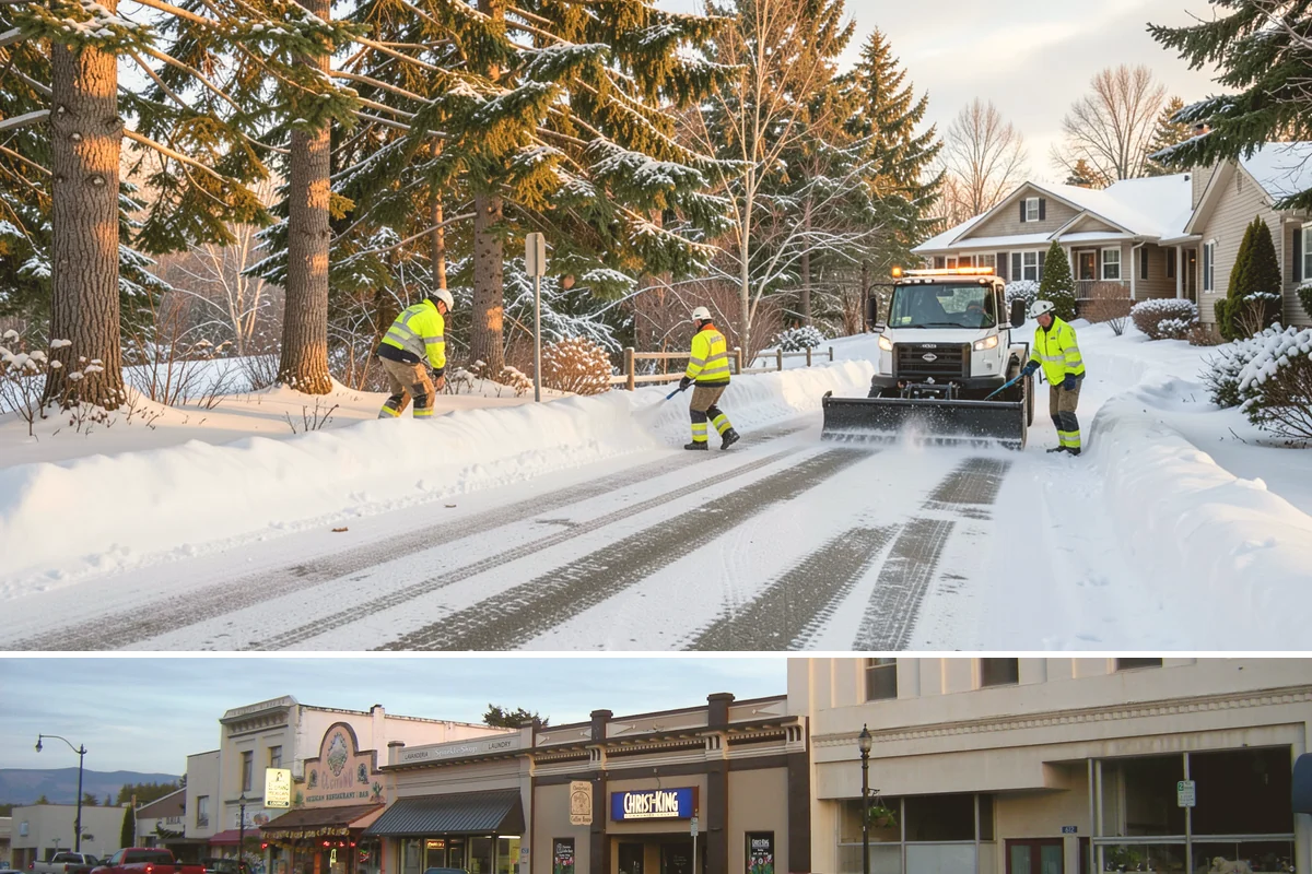 Restaurant Sidewalk Clearing in Burlington, Skagit County, WA - Restaurant sidewalk risk peaks from late November through February during evening service, when afternoon melt refreezes at the...