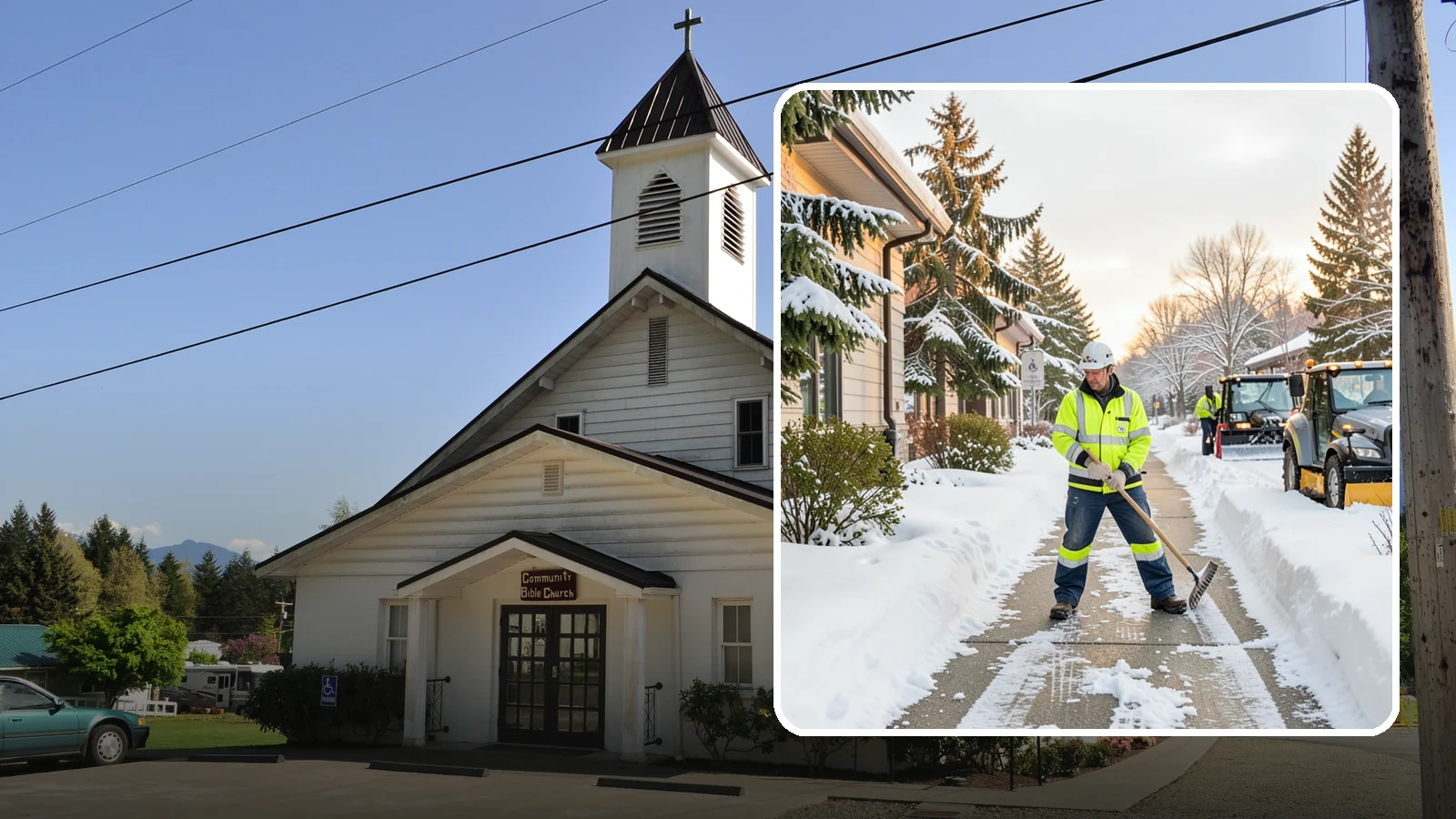Restaurant Sidewalk Clearing in Concrete, Skagit County, WA - Patron-entrance sidewalk clearing for Western Washington restaurants, keeping entry walks and waiting areas safe through lunch...