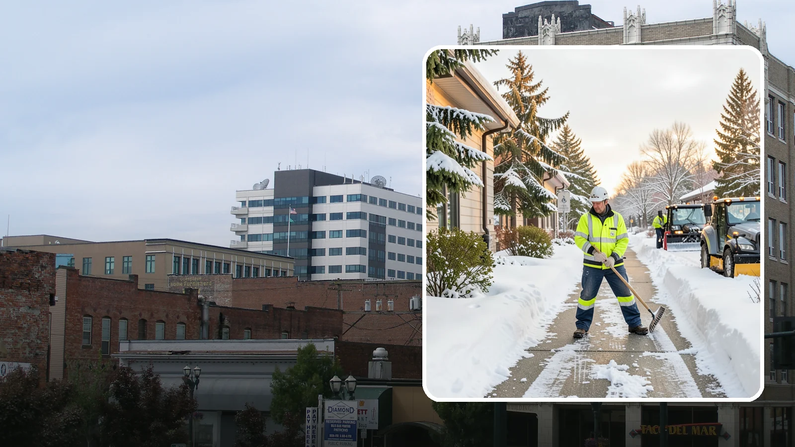 Restaurant Sidewalk Clearing in Everett, Snohomish County, WA - Patron-entrance sidewalk clearing for Western Washington restaurants, keeping entry walks and waiting areas safe through lunch...