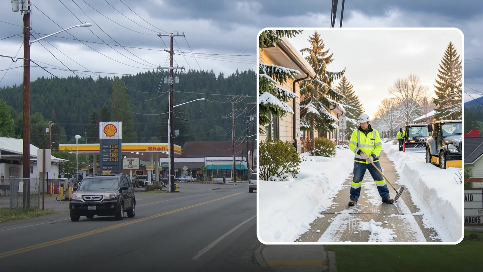 Restaurant Sidewalk Clearing in Granite Falls, Snohomish County, WA - Patron-entrance sidewalk clearing for Western Washington restaurants, keeping entry walks and waiting areas safe through lunch...