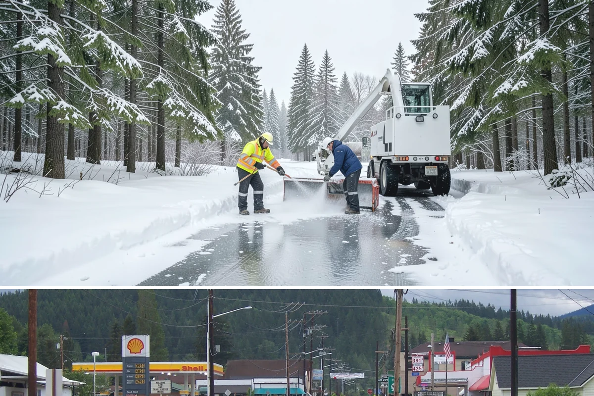 Restaurant Sidewalk Clearing in Granite Falls, Snohomish County, WA - Restaurant sidewalk risk peaks from late November through February during evening service, when afternoon melt refreezes at the...