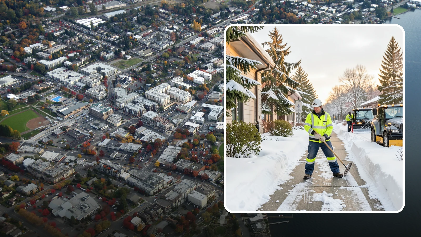 Restaurant Sidewalk Clearing in Kirkland, King County, WA - Patron-entrance sidewalk clearing for Western Washington restaurants, keeping entry walks and waiting areas safe through lunch...
