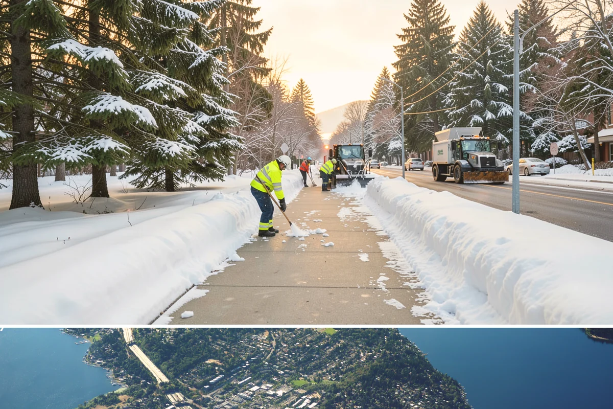 Restaurant Sidewalk Clearing in Mercer Island, King County, WA - Restaurant sidewalk risk peaks from late November through February during evening service, when afternoon melt refreezes at the...