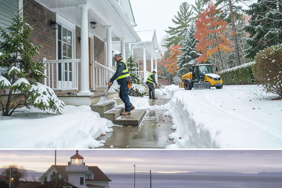 Restaurant Sidewalk Clearing in Mukilteo, Snohomish County, WA - Restaurant sidewalk risk peaks from late November through February during evening service, when afternoon melt refreezes at the...