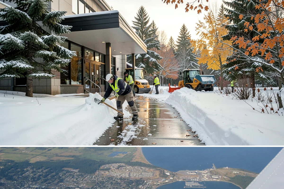 Restaurant Sidewalk Clearing in Oak Harbor, Island County, WA - Restaurant sidewalk risk peaks from late November through February during evening service, when afternoon melt refreezes at the...