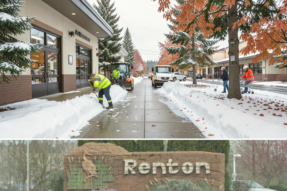 Restaurant Sidewalk Clearing in Renton, King County, WA - Restaurant sidewalk risk peaks from late November through February during evening service, when afternoon melt refreezes at the...