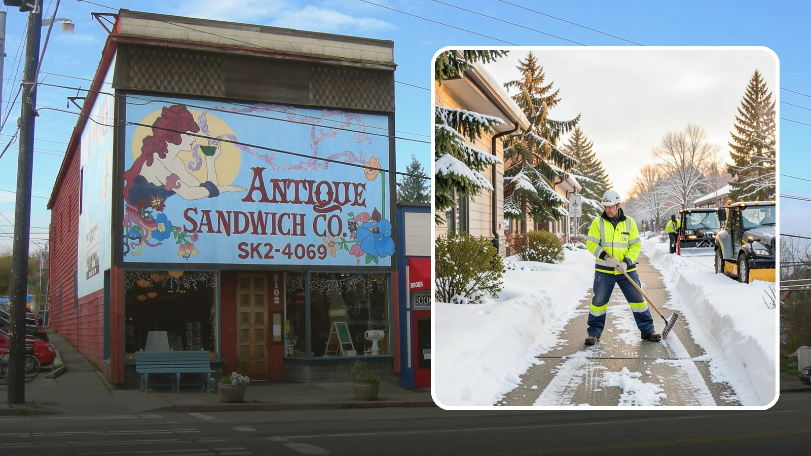 Restaurant Sidewalk Clearing in Ruston, Pierce County, WA - Patron-entrance sidewalk clearing for Western Washington restaurants, keeping entry walks and waiting areas safe through lunch...
