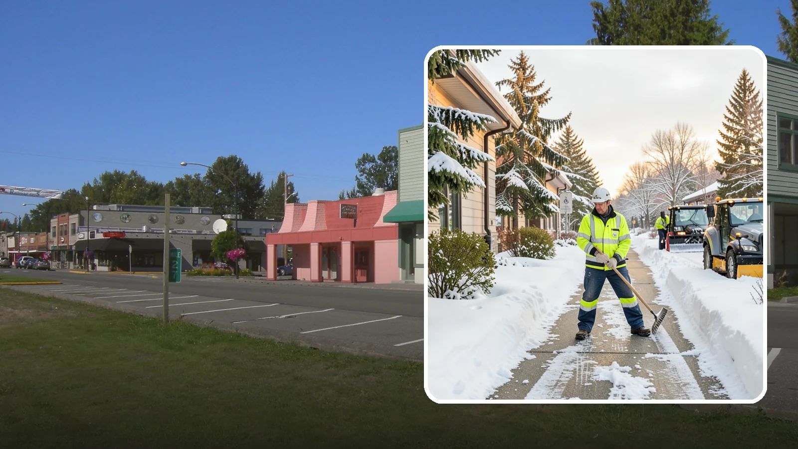 Restaurant Sidewalk Clearing in Snoqualmie, King County, WA - Patron-entrance sidewalk clearing for Western Washington restaurants, keeping entry walks and waiting areas safe through lunch...