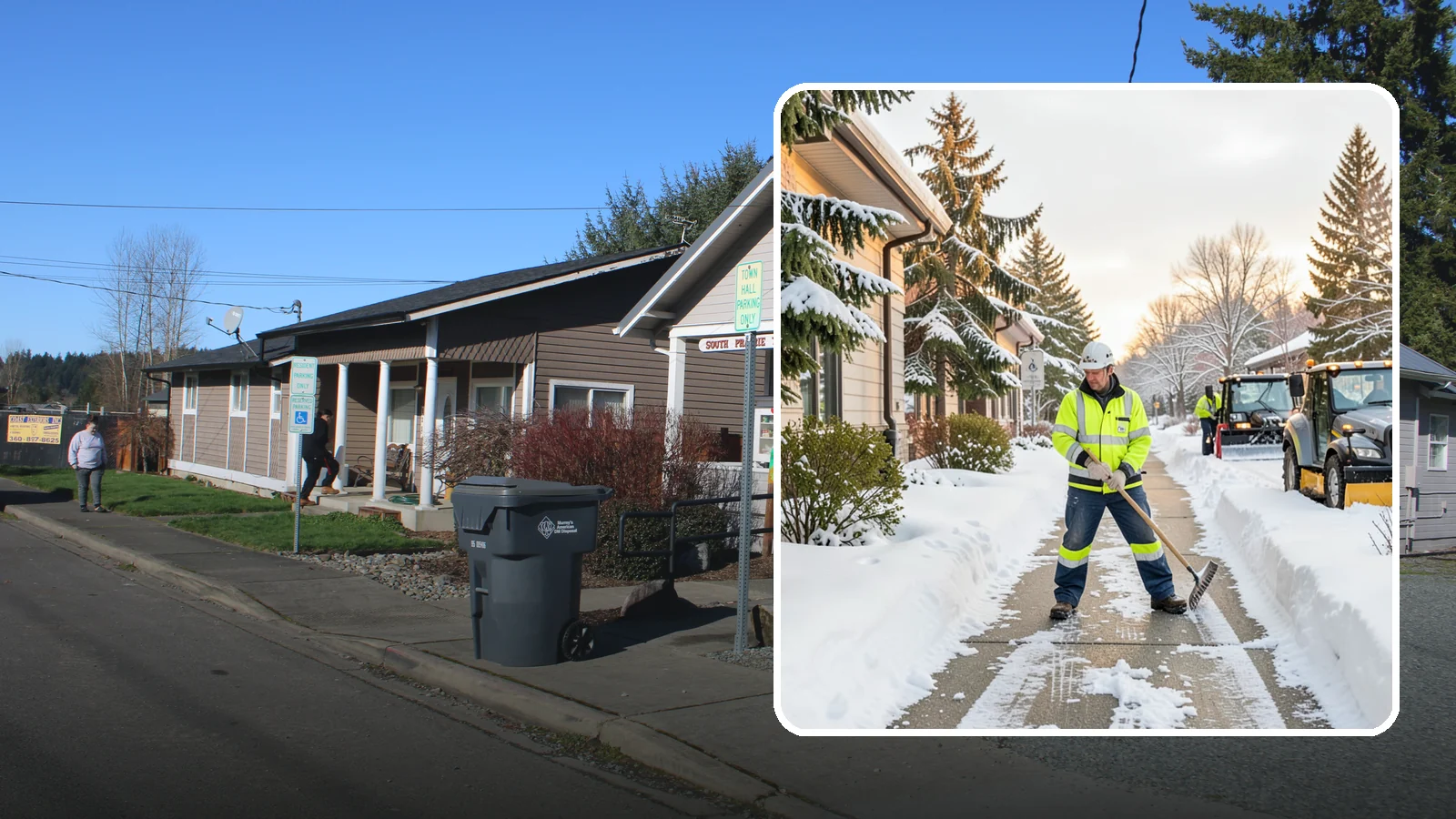 Restaurant Sidewalk Clearing in South Prairie, Pierce County, WA - Patron-entrance sidewalk clearing for Western Washington restaurants, keeping entry walks and waiting areas safe through lunch...