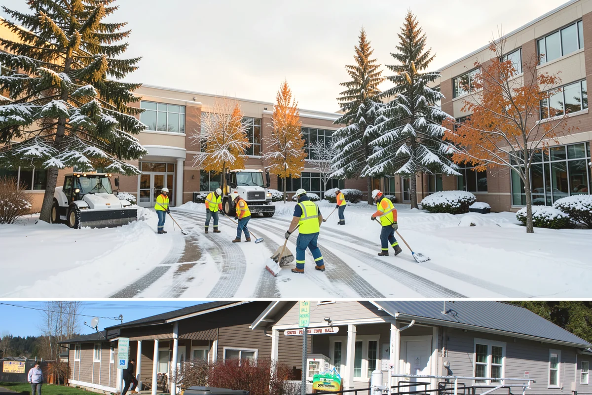 Restaurant Sidewalk Clearing in South Prairie, Pierce County, WA - Restaurant sidewalk risk peaks from late November through February during evening service, when afternoon melt refreezes at the...