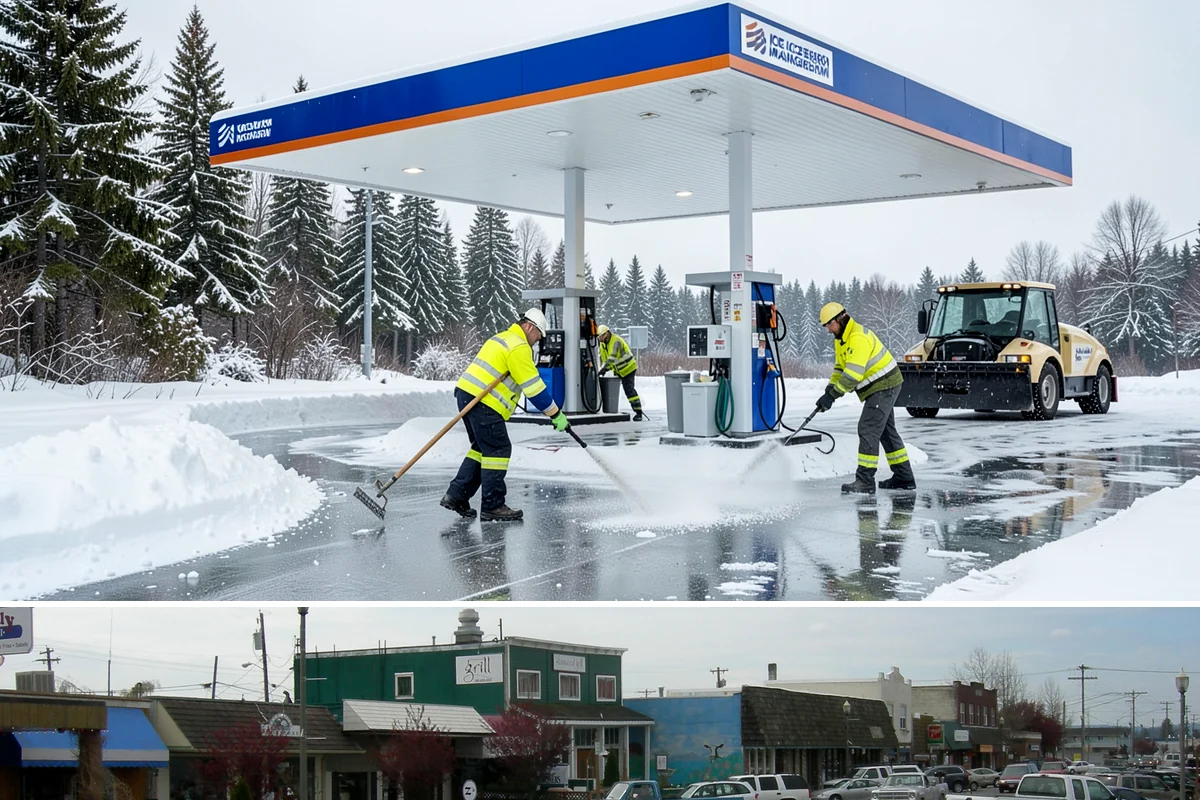 Restaurant Sidewalk Clearing in Stanwood, Snohomish County, WA - Restaurant sidewalk risk peaks from late November through February during evening service, when afternoon melt refreezes at the...