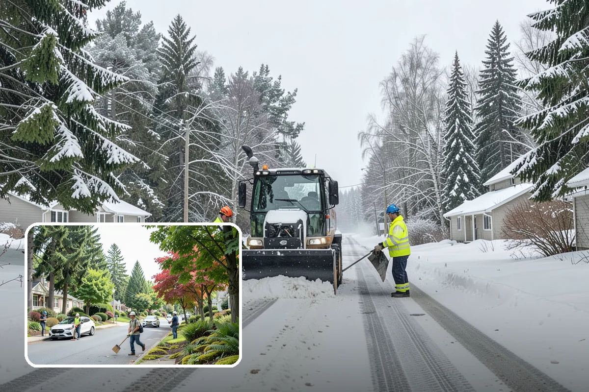 Restaurant Snow Plowing in Beaux Arts Village, King County, WA - Customer lot and delivery lane cleared before service